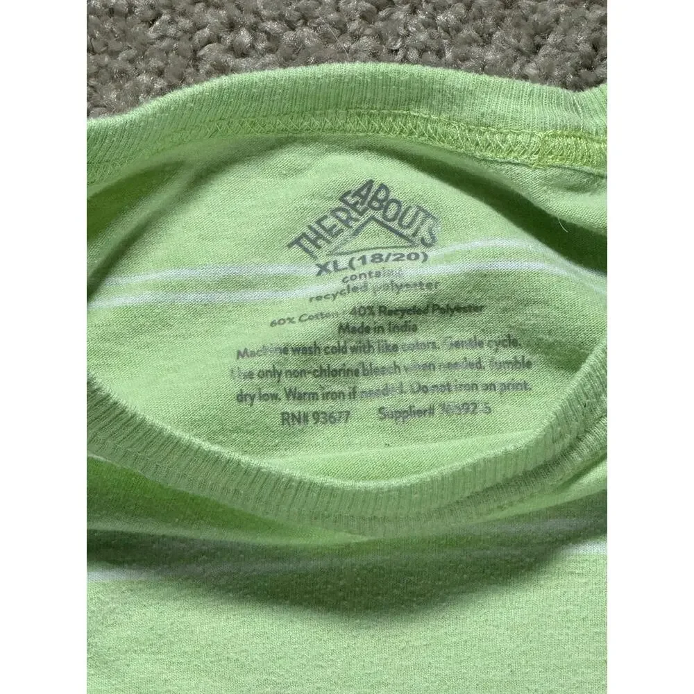 There Abouts Boys Green Striped Pocket T-Shirt Surf Graphic Youth XL (18/20)